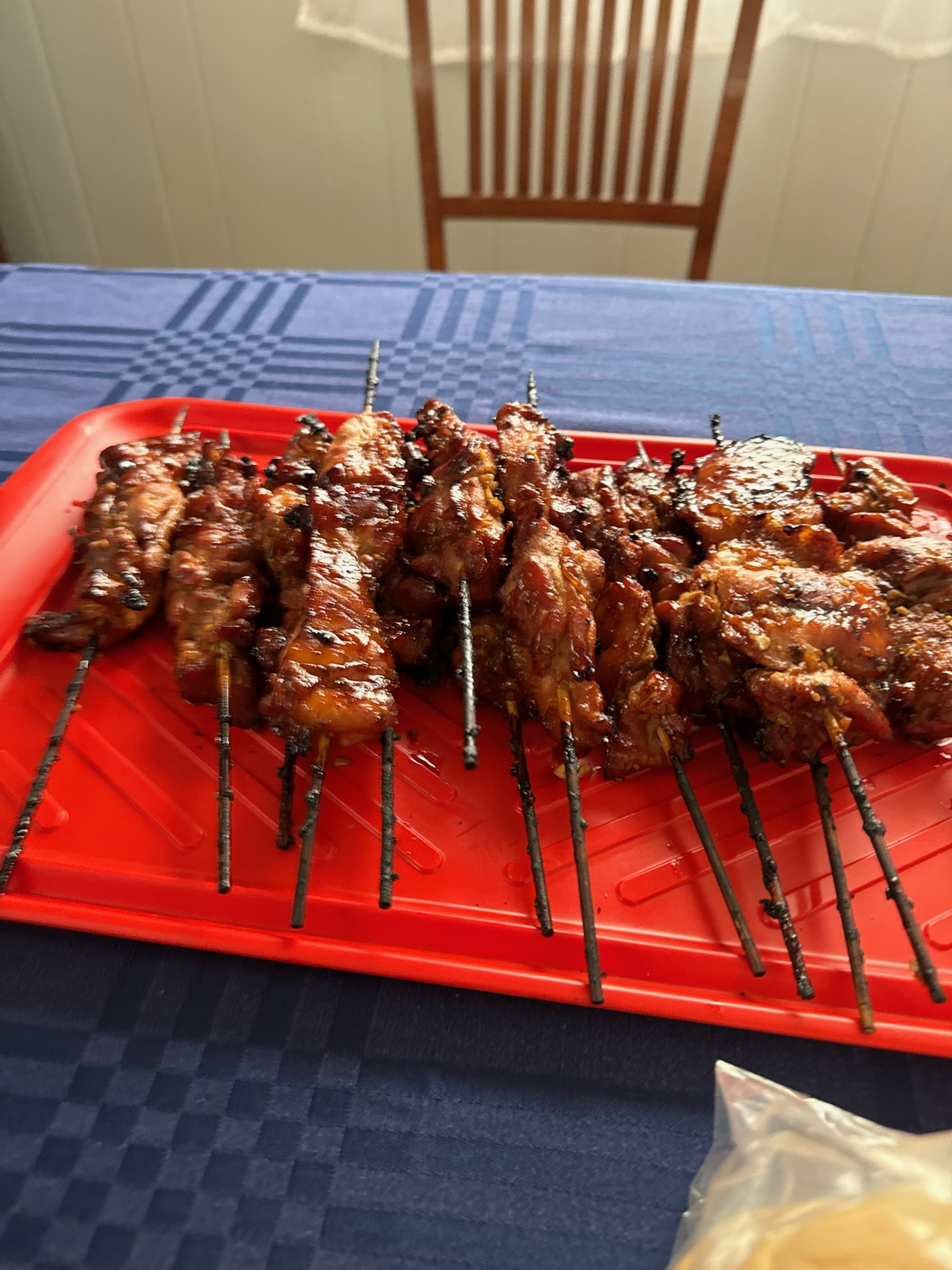 Glazed grilled meat skewers